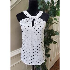 7th Avenue Design Studio Women's White Polka Dot Halter Neck Top Blouse Size M